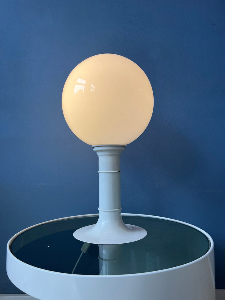 White Space Age Woja Holland Table Lamp with Opaline Glass Shade