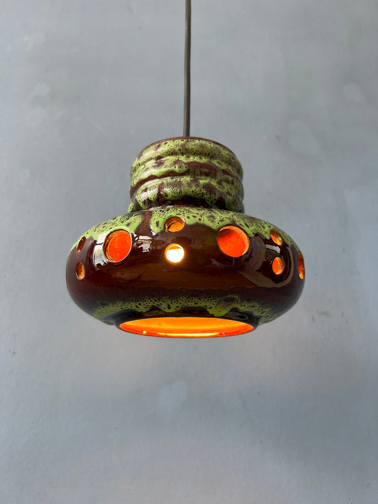 Green Mid Century West Germany Ceramic Pendant Lamp