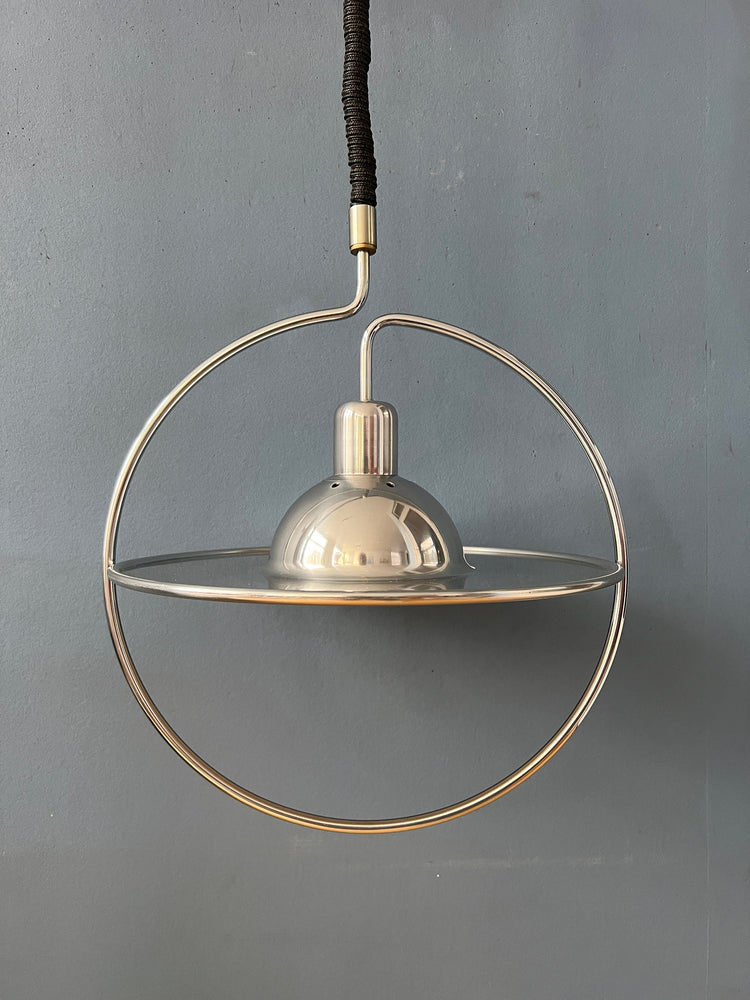 Mid Century UFO Pendant Lamp with Decorative Chrome Frame