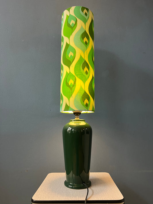 Green Vintage Space Age Table Lamp with Long Textile Shade