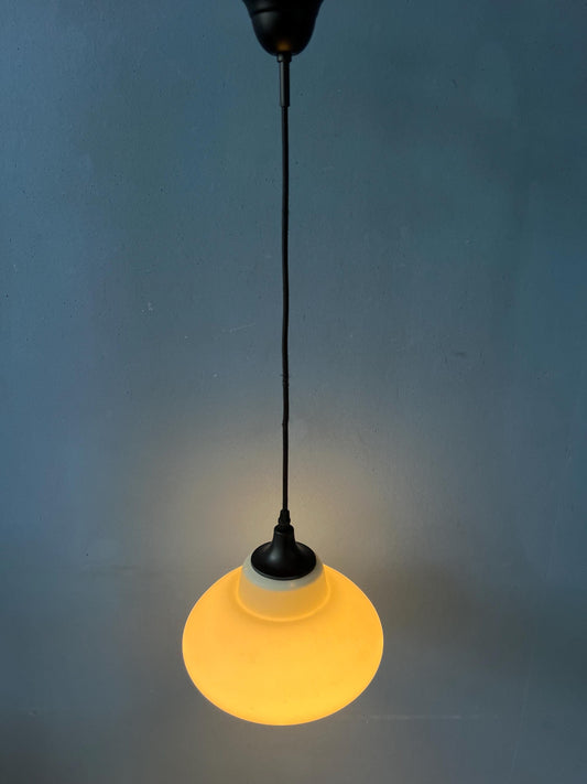 Mid Century Milk Glass Pendant Light attributed to Louis Kalff