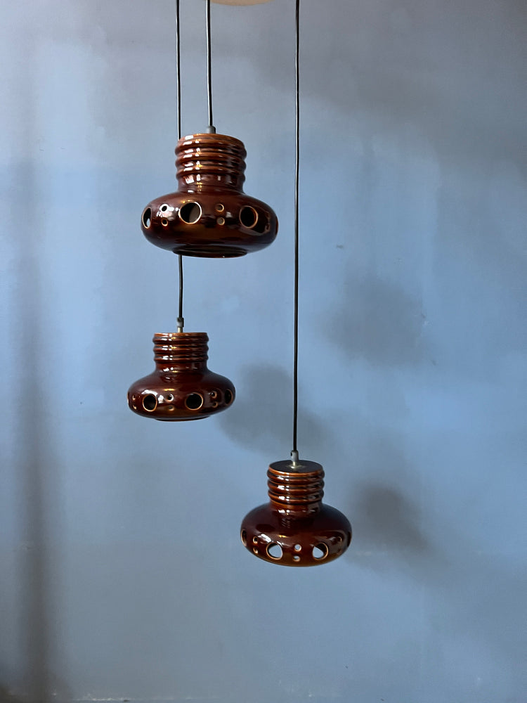 West Germany Ceramic Cascade Chandelier / Pendant Light