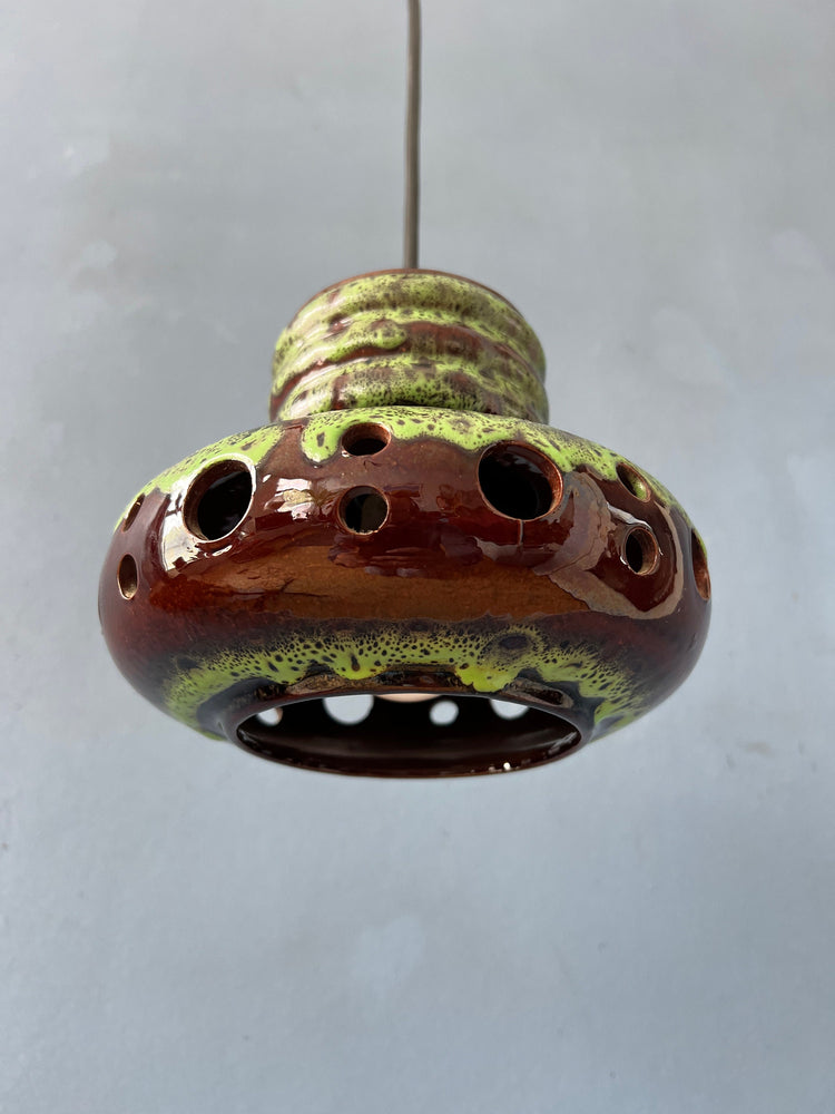 Green Mid Century West Germany Ceramic Pendant Lamp