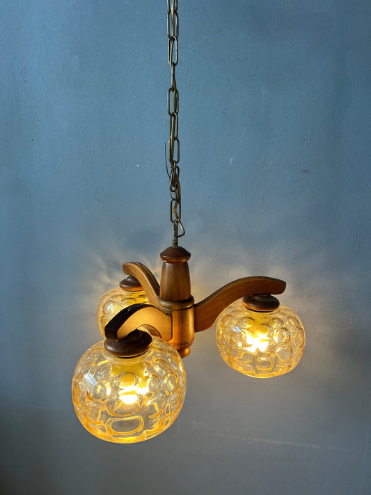 70s Mid Century German Clear Glass Chandelier Hanging Lamp