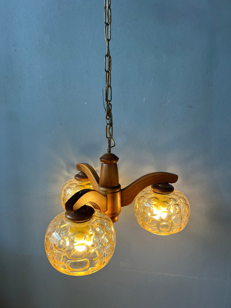 70s Mid Century German Clear Glass Chandelier Hanging Lamp