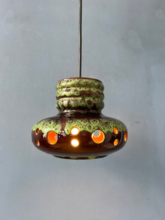 Green Mid Century West Germany Ceramic Pendant Lamp