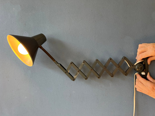 Mid Century Dark Gray Metal Scissor Extendable Wall Lamp