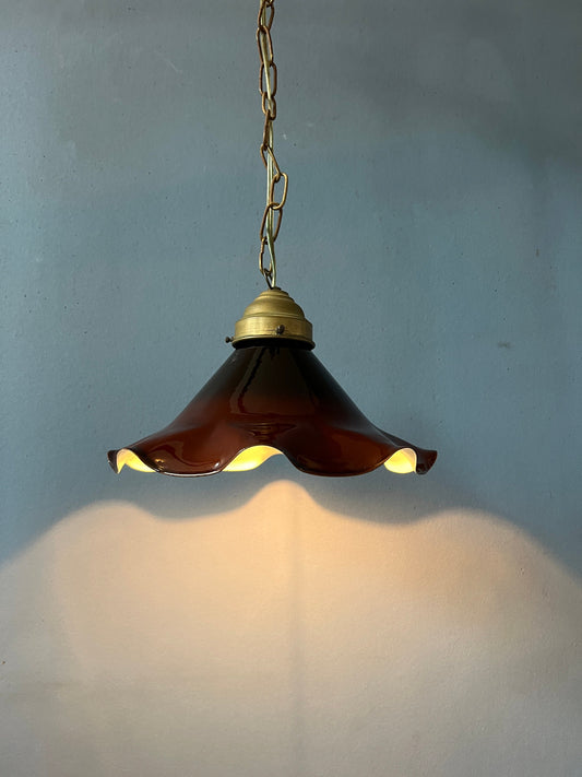 Small Art Deco Style Flower Shaped Pendant Lamp in Red/Brown Colour