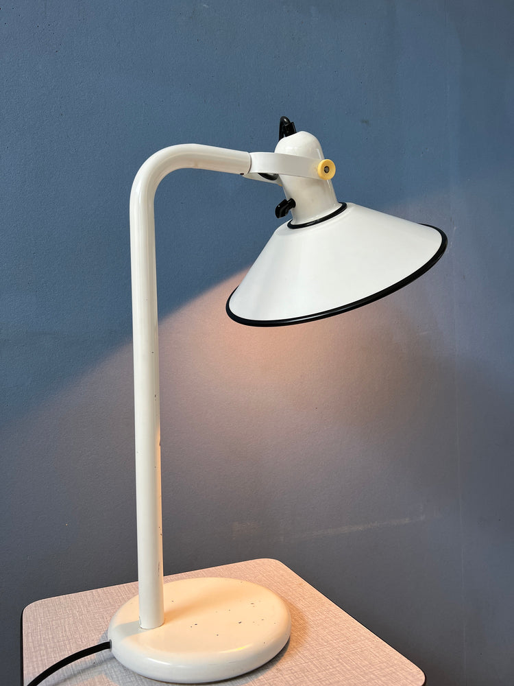 White Anvia Desk Lamp - Mid Century Table Lamp - Vintage Office Light