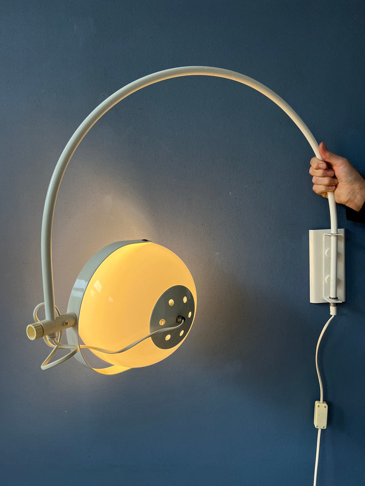 Mid Century White Space Age Mushroom Arc Wall Lamp