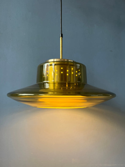 Mid Century Yellow Smoked Glass Dijkstra Space Age Pendant Lamp