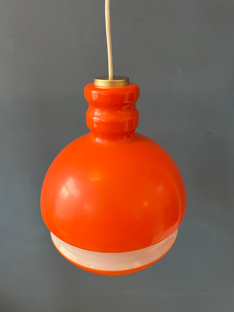 Orange and White Mid Century Peill & Putzler Glass Pendant Lamp