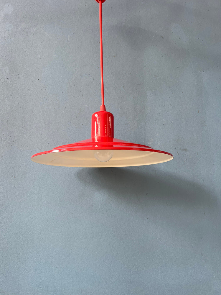 Vintage Happylight Red Metal Space Age Hanging Lamp