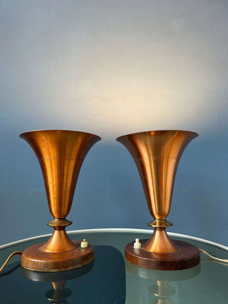 Set (2) of Danish Trumpet Uplighter Copper Desk Lamps