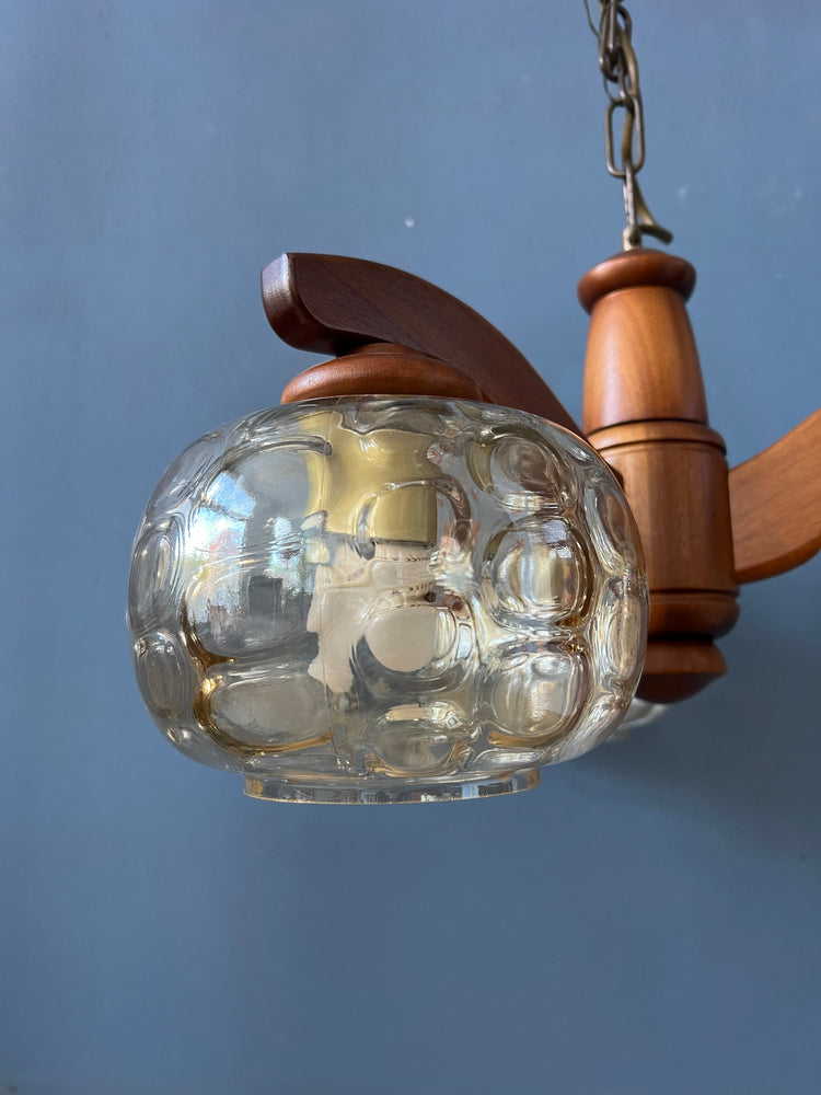 70s Mid Century German Clear Glass Chandelier Hanging Lamp