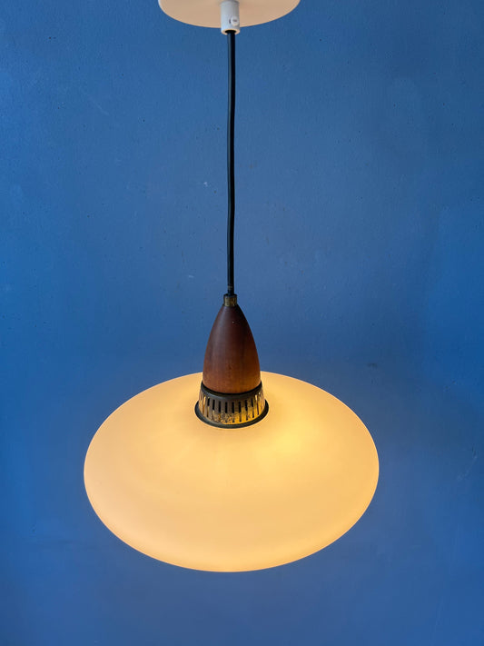 Milk Glass Pendant Light - Philips Style Light Fixture - Louis Kalff - Opaline Glass Lamp