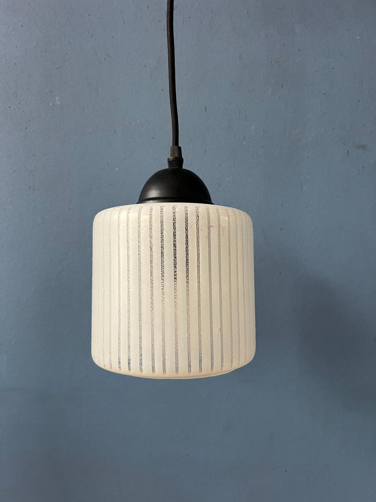 Mid Century Round Shaped Striped 'Can' Glass Pendant Lamp