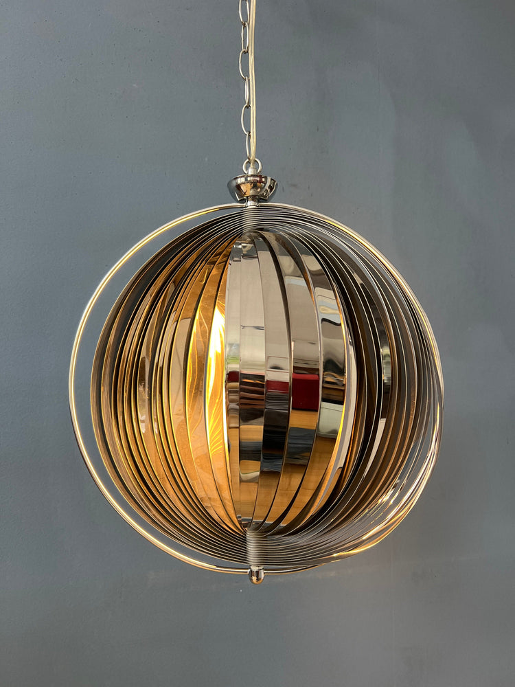 Chrome Moon Spiral Hanging Lamp in Style of Henri Mathieu and Verner Panton