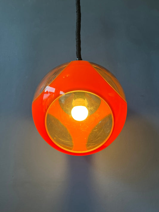 Mid Century Orange 'Bug Eye' Massive Pendant Lamp / Space Age Light Fixture by Luigi Colani