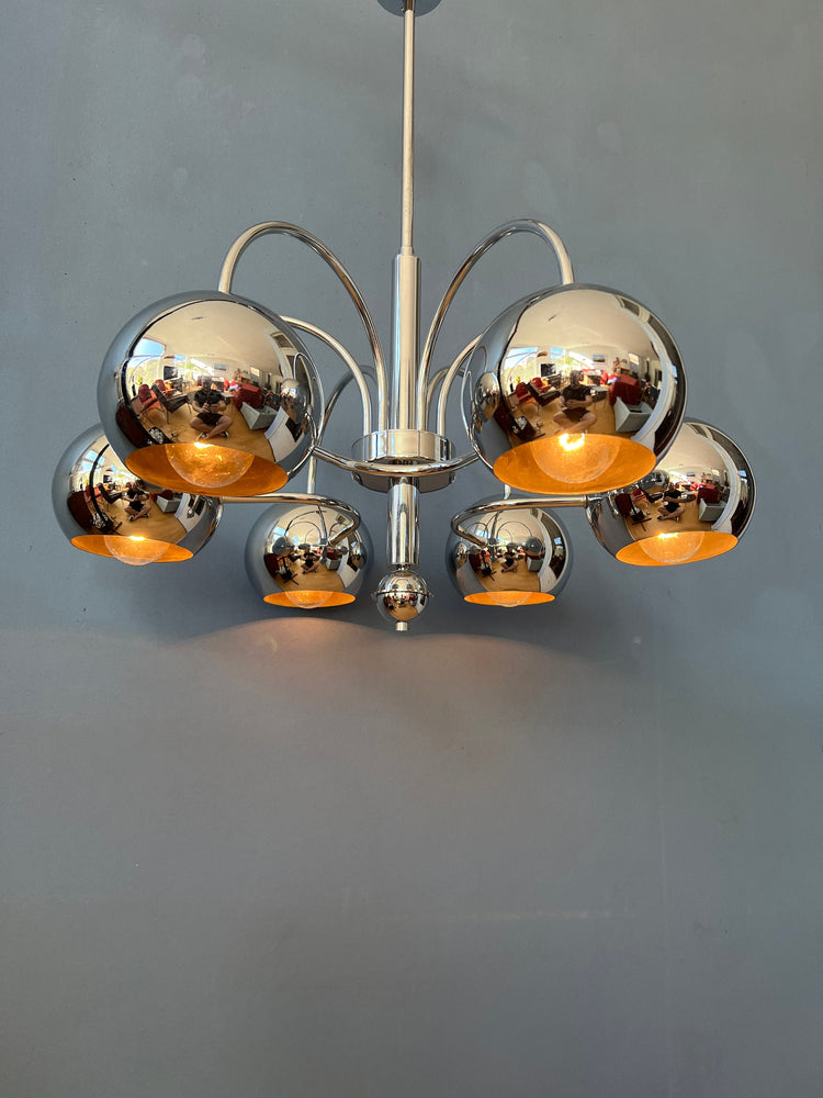 Vintage Sputnik Space Age Chandelier Pendant Lamp | Mid Century 70s Chrome Light Fixture