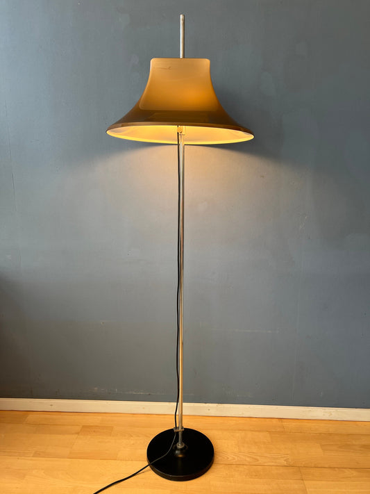 Willem Hagoort Space Age Floor Lamp / Mid Century Standing Light with Brown/Beige Acrylic Glass Shade