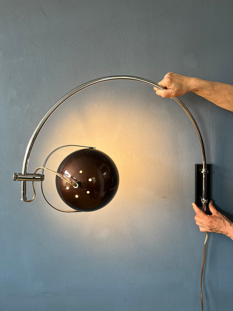Space Age Eyeball Wall Light by Herda | Mid Century Lighting | Brown 70s Arc Lamp