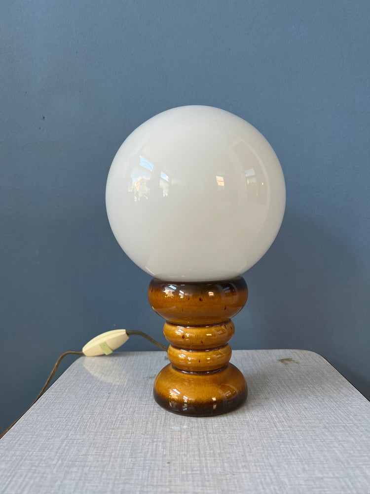 Vintage West Germany Ceramic Table Lamp in Dark Yellow Colour / Retro Glass Desk Light