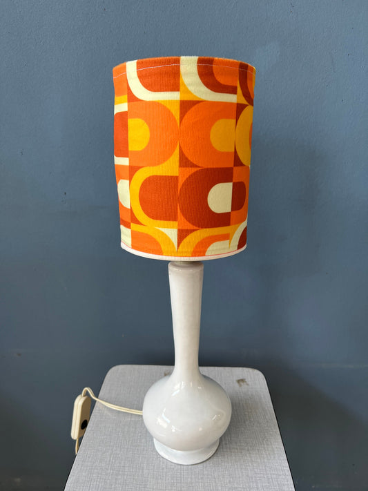 Vintage Space Age Desk Lamp with Textile Shade and Porcelain Base / Mid Century Table Lamp