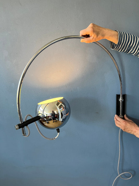 Mid Century Herda Eyeball Wall Light | Space Age Chrome Lamp | 70s Arc Light