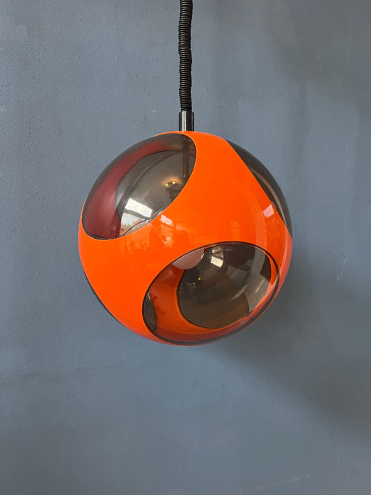 Mid Century Orange 'Bug Eye' Massive Pendant Lamp / Space Age Light Fixture by Luigi Colani