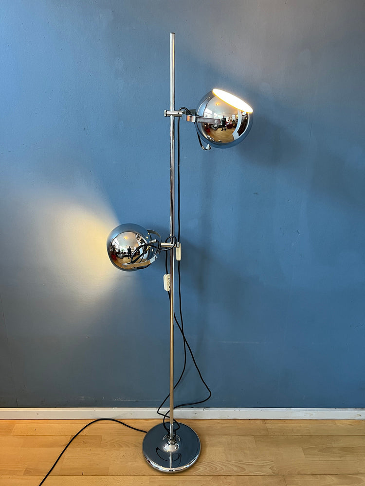 Mid-Century Chrome Herda Eyeball Floor Lamp | Space Age Light | Retro 70s Lighting
