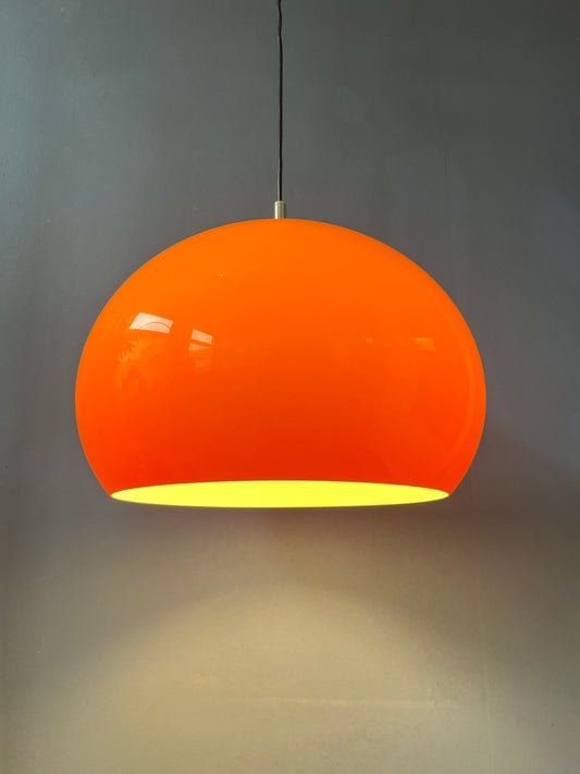 Orange Space Age Mushroom Pendant Lamp with Chrome Top Cap