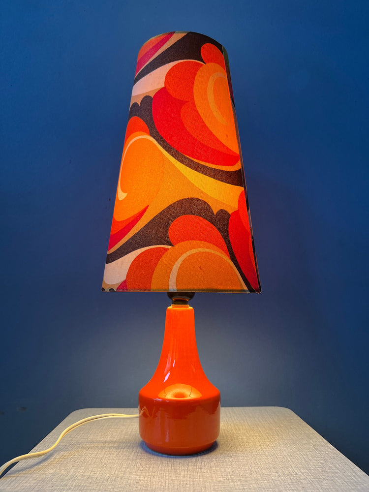 Vintage Orange Space Age Table Lamp with Ceramic Base and Textile Shade / Mid Century Modern Desk Lamp