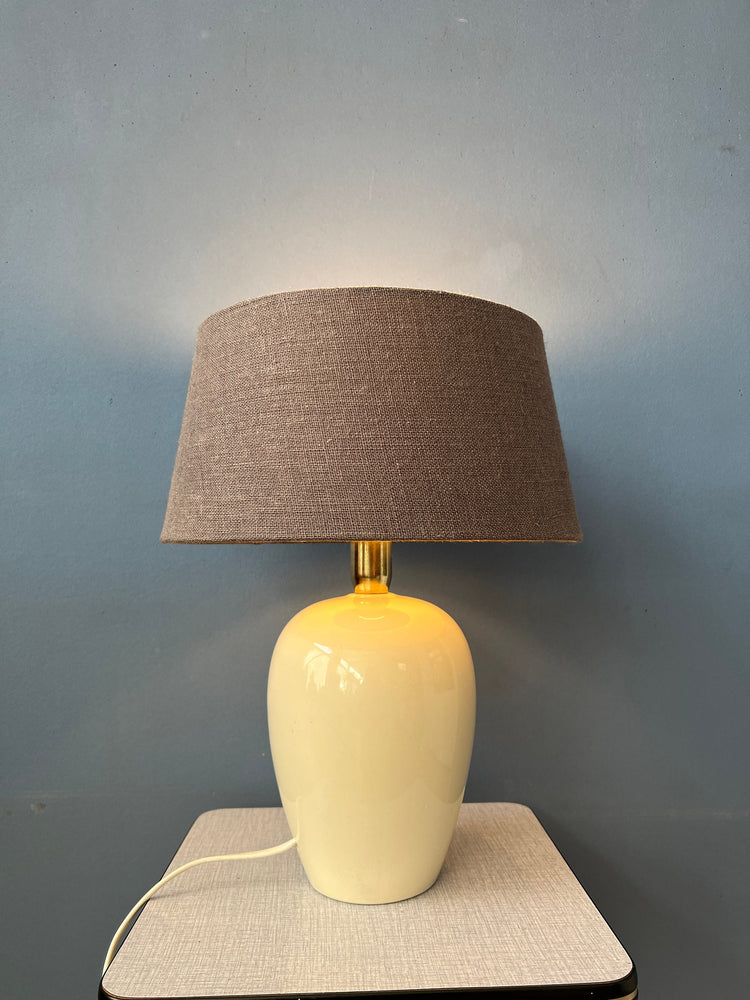 French Bohemian Terracota Table Lamp with Gray/Brown Riviera Maison Shade