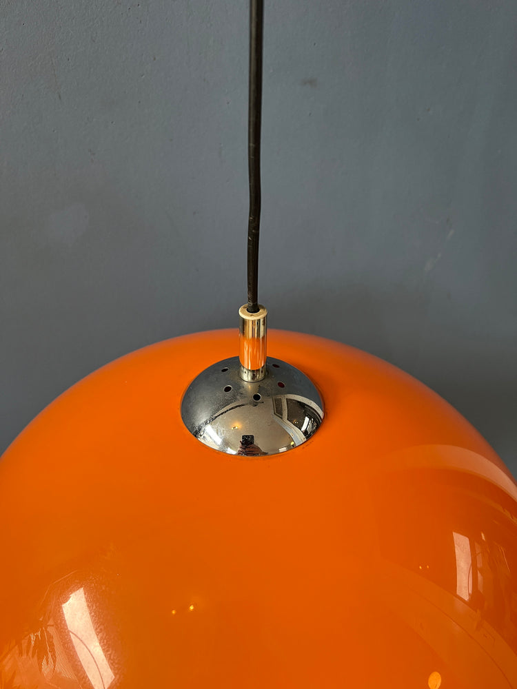 Orange Space Age Mushroom Pendant Lamp with Chrome Top Cap