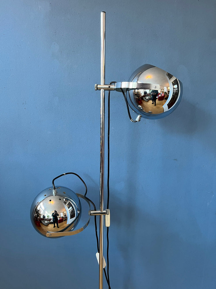 Mid-Century Chrome Herda Eyeball Floor Lamp | Space Age Light | Retro 70s Lighting