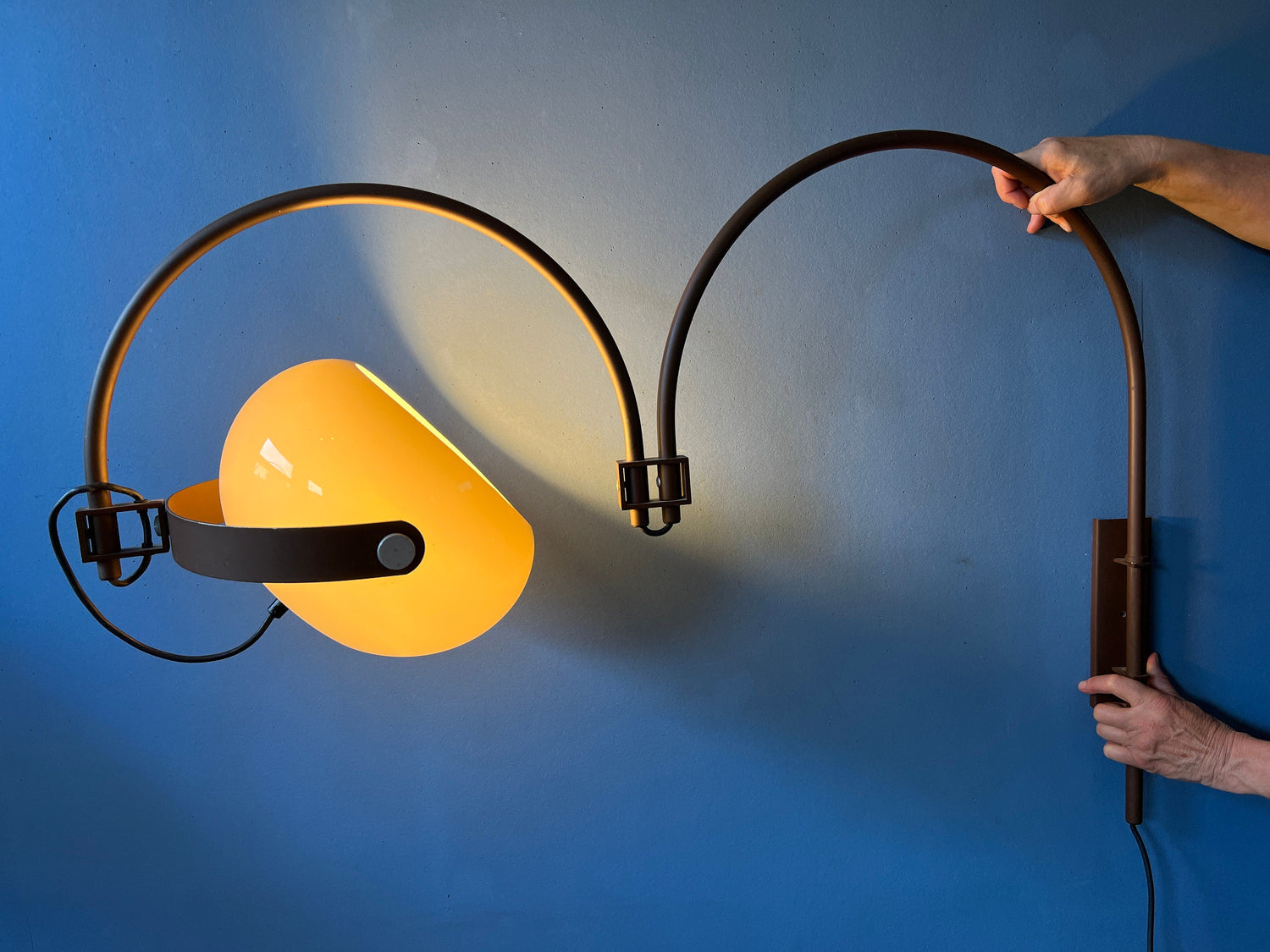 double arc lamp, dijkstra arc lamp, mushroom lamp, vintage wall lamp, space age arc light