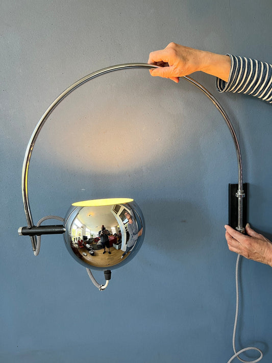 Mid Century Herda Eyeball Wall Light | Space Age Chrome Lamp | 70s Arc Light