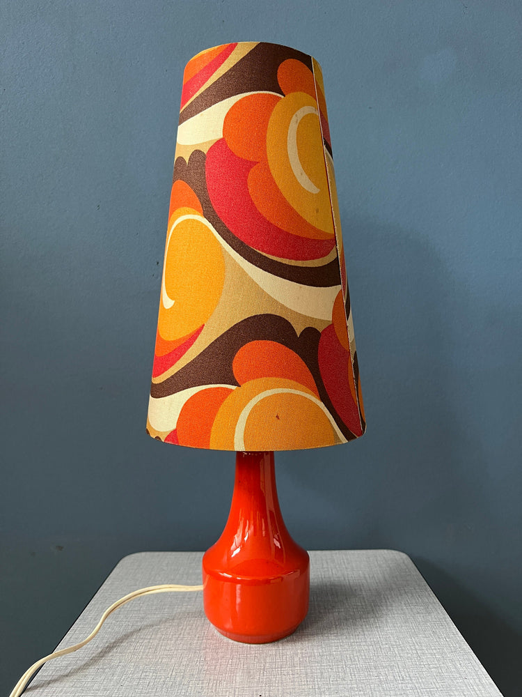 Vintage Orange Space Age Table Lamp with Ceramic Base and Textile Shade / Mid Century Modern Desk Lamp