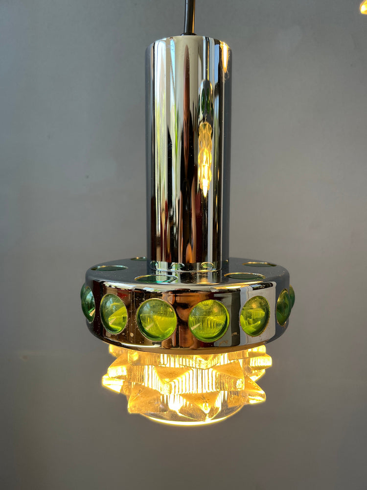 Vintage Massive Cascade Pendant Lamp | Green Space Age Chandelier | Mid Century Lighting