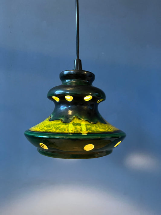 Green West Germany Ceramic Fat Lava Pendant Lamp