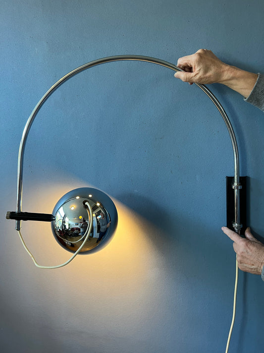 Mid Century Herda Eyeball Wall Lamp in Chrome | Space Age Lamp