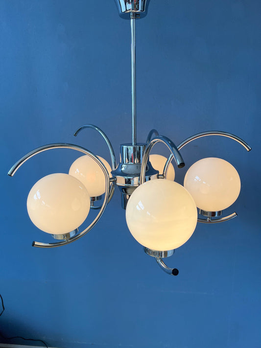 Vintage Sputnik Space Age Chandelier Pendant Lamp | Mid Century 70s Chrome Light Fixture