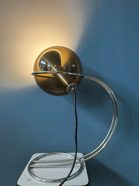 Mid Century Raak Globe Eyeball Table Lamp by Frank Ligtelijn / Space Age Desk Lamp with Glass Shade