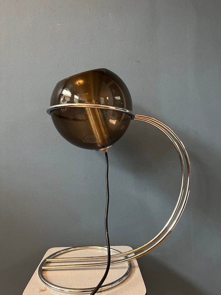 Mid Century Raak Globe Eyeball Table Lamp by Frank Ligtelijn / Space Age Desk Lamp with Glass Shade