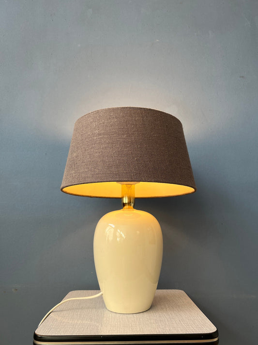 French Bohemian Terracota Table Lamp with Gray/Brown Riviera Maison Shade