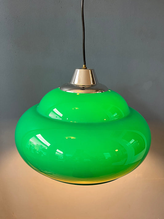 Mid Century Space Age Pendant Light / Green Vintage Lamp / 70s Ceiling Lighting