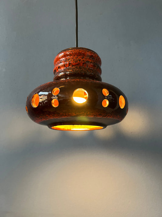 Red Mid Century West Germany Ceramic Pendant Lamp