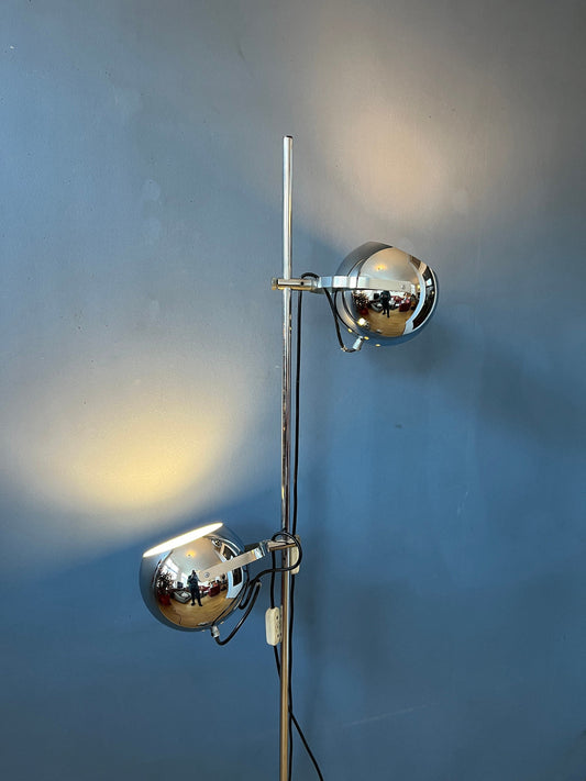 Mid-Century Chrome Herda Eyeball Floor Lamp | Space Age Light | Retro 70s Lighting