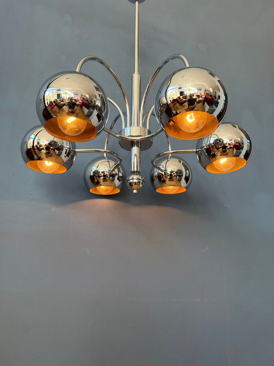 Vintage Sputnik Space Age Chandelier Pendant Lamp | Mid Century 70s Chrome Light Fixture